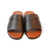 Brown Leather Slip-On Sandals with Side Buckle