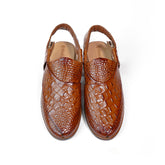 Men’s Tan Croc-Embossed Leather Peshawari Sandals