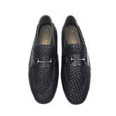 Woven Black Leather Loafers with Metal Bit