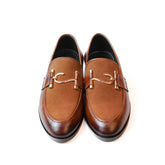 Classic Brown Leather Loafers with Metal Buckle