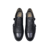 Handcrafted Woven Leather Double Monk Strap Shoes – Classic Black