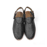 Handcrafted Black Woven Leather Peshawari Sandals