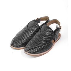 Handcrafted Black Woven Leather Peshawari Sandals