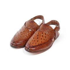 Men’s Tan Croc-Embossed Leather Peshawari Sandals