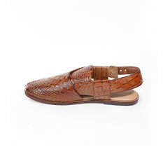 Men’s Tan Croc-Embossed Leather Peshawari Sandals