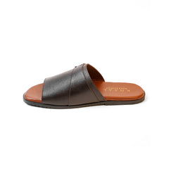 Brown Leather Slip-On Sandals with Side Buckle