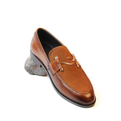 Classic Brown Leather Loafers with Metal Buckle