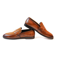 Classic Brown Leather Loafers with Metal Buckle