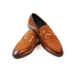 Classic Brown Leather Loafers with Metal Buckle
