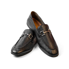 Men’s Black Textured Leather Bit Loafers