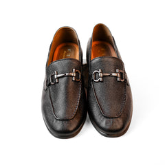 Men’s Black Textured Leather Bit Loafers