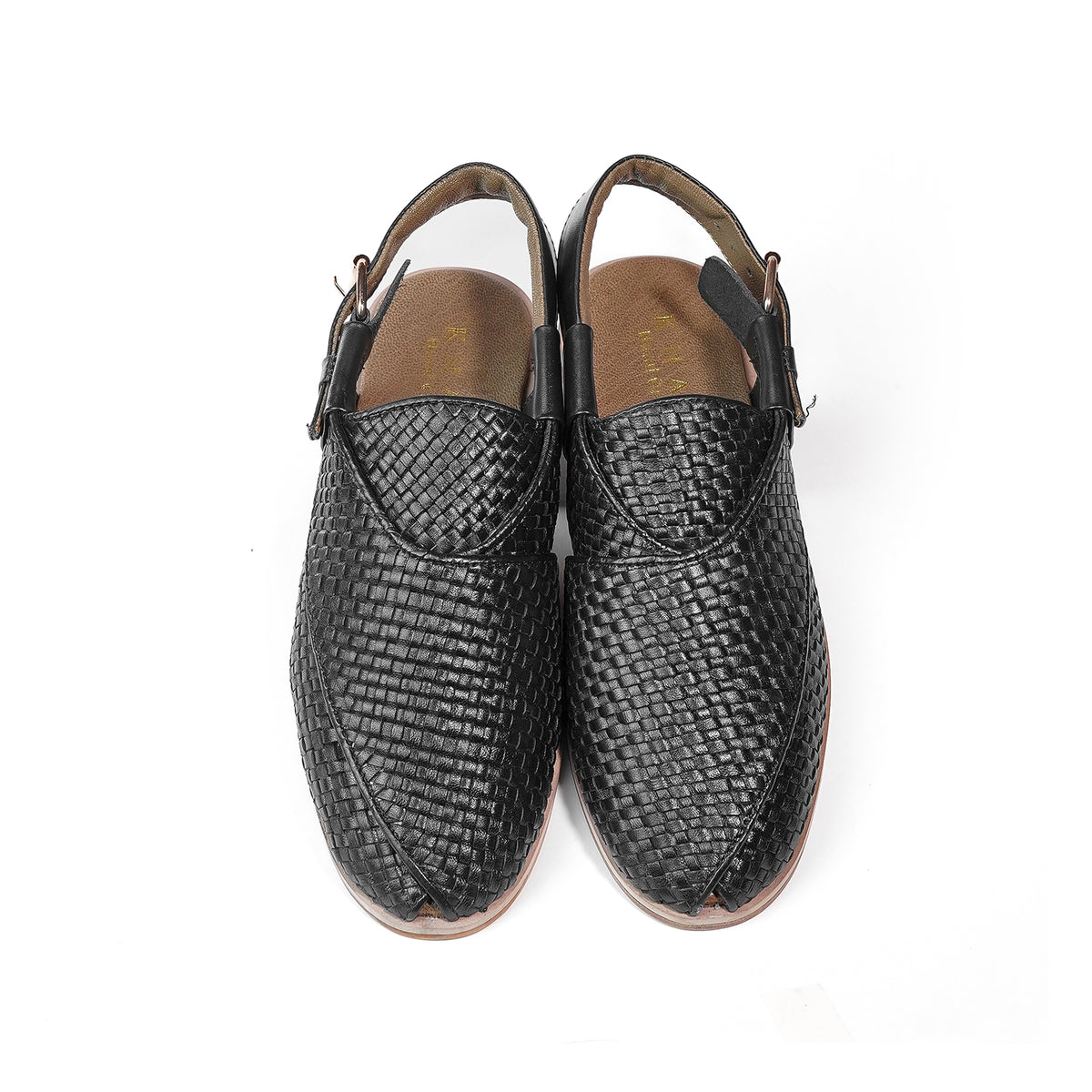Handcrafted Black Woven Leather Peshawari Sandals