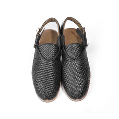 Handcrafted Black Woven Leather Peshawari Sandals