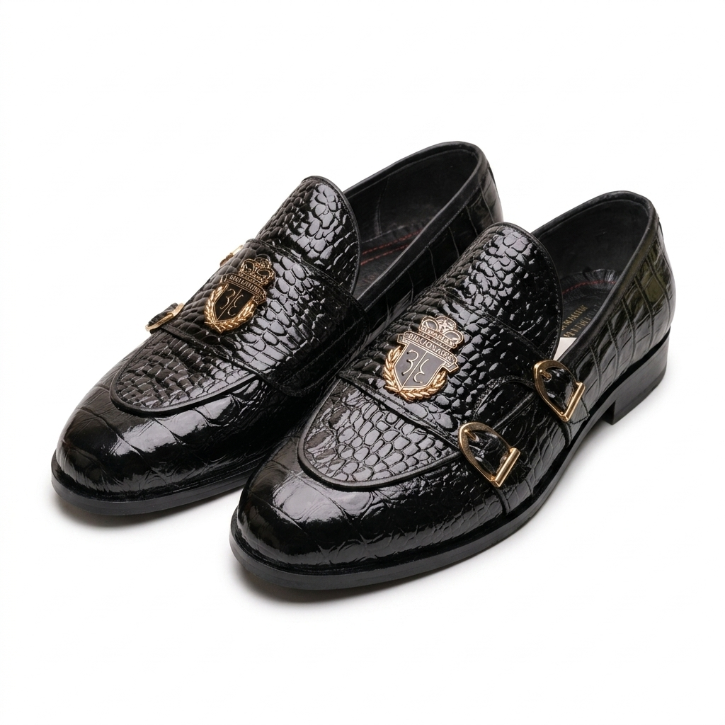 The Royal Sovereign Crocodile-Embossed Monk Strap Loafer