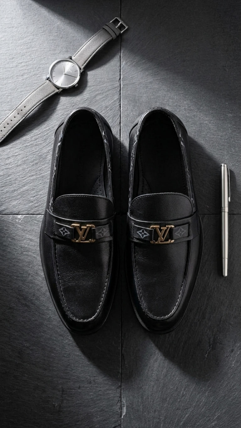 Monogram Accent Leather Loafers