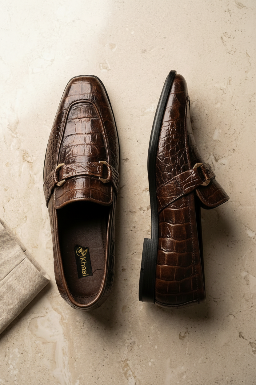 Crocodile-Embossed Leather Horsebit Loafers