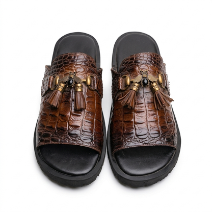 Crocodile-Embossed Leather Slides