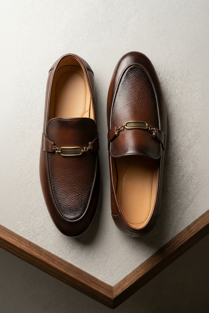Pebble-Textured Bit Loafers