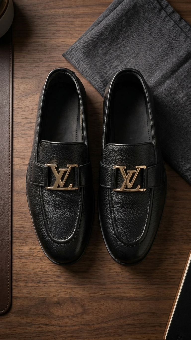 Executive Textured Leather Buckle Loafers