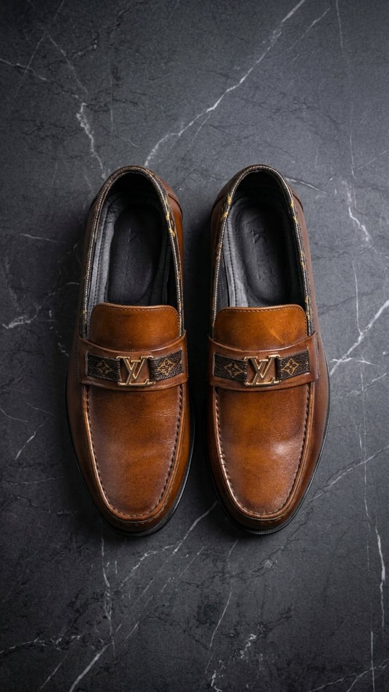 Tan Monogram Leather Loafers